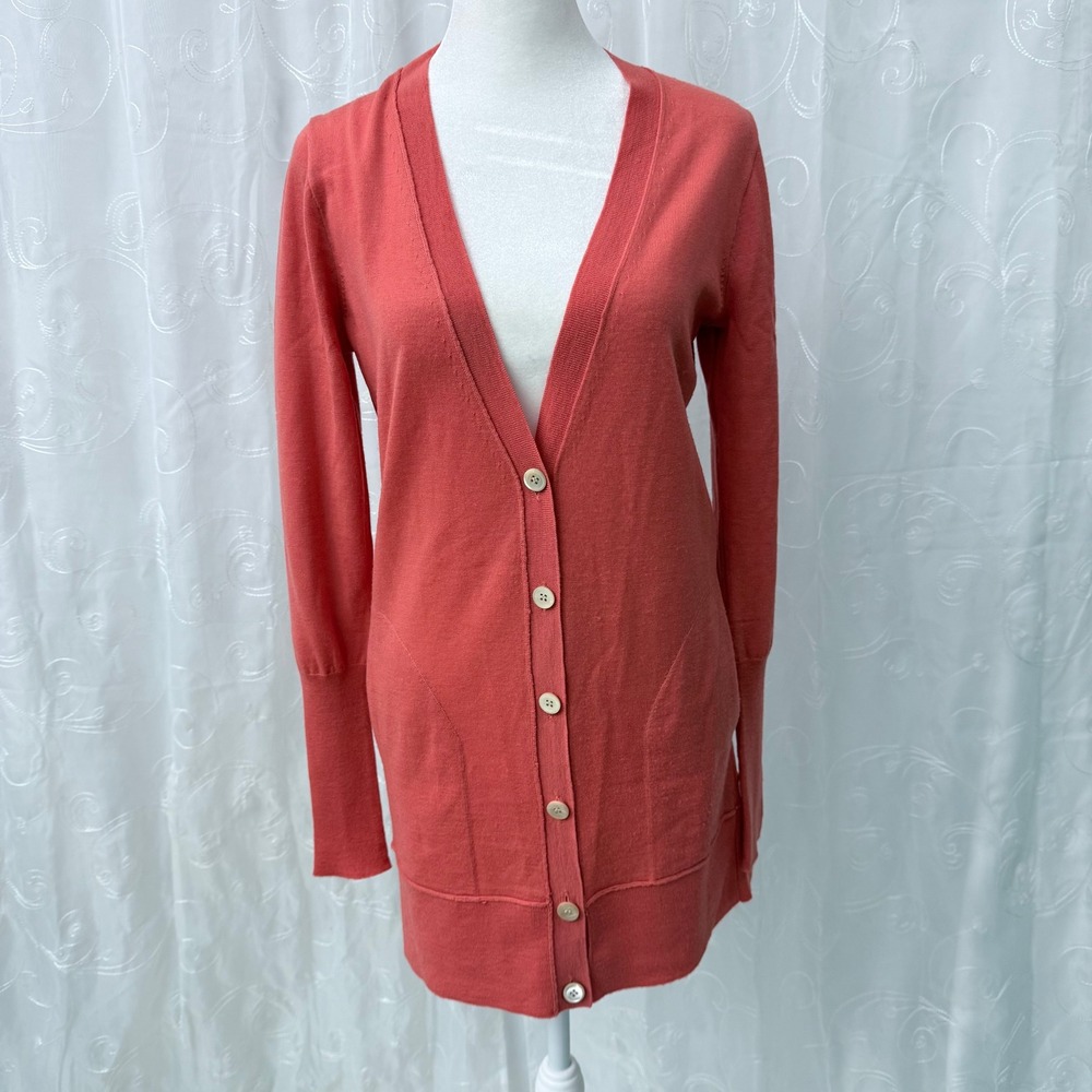 J.Crew Womens Coral Pink 100% Merino Wool Longline V-Neck Cardigan Sweater S